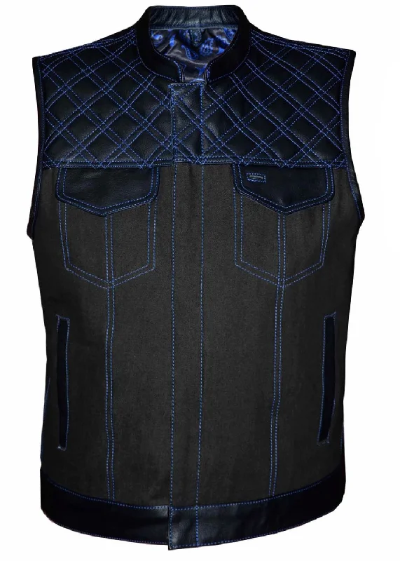 Men’s short-sleeve oriole polos-'Unik' Men's Blue Diamond Stitch Club Vest - Black / Blue