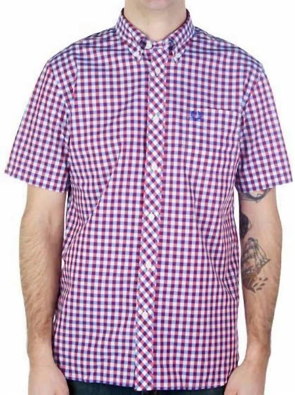 Men’s short-sleeve silt shirts-3 Color Gingham Shirt In Blue, Red & White