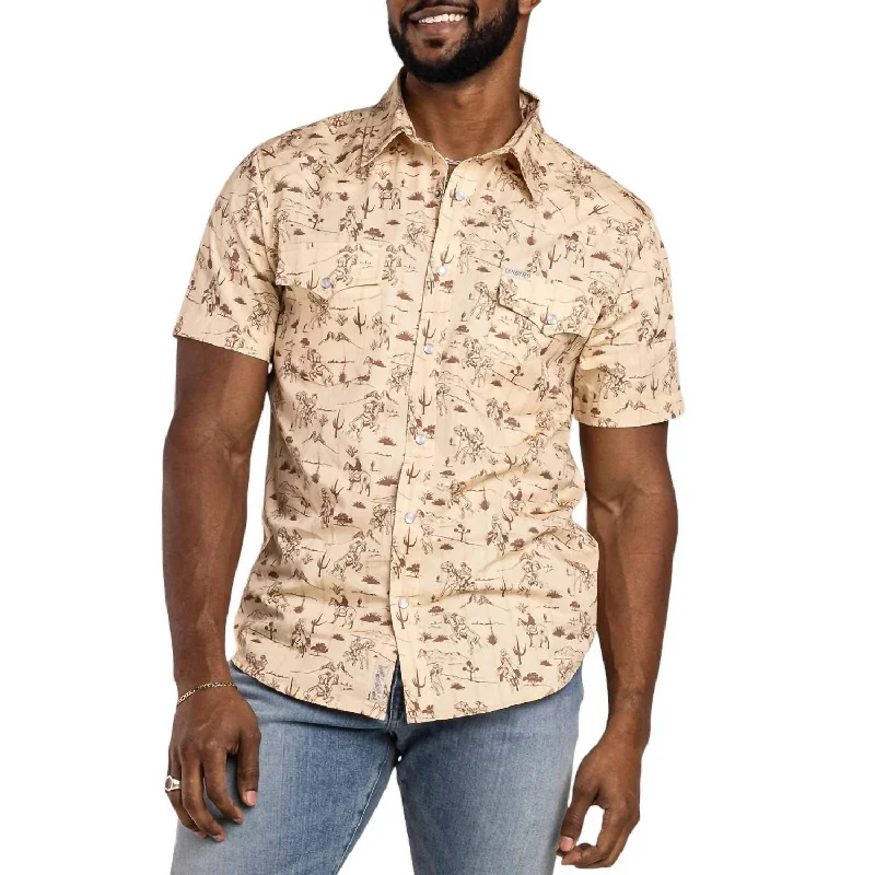 Men’s short-sleeve dint tops-Amarillo Serape Pearl Snap Short Sleeve Polo In Desert Rodeo