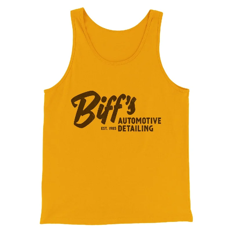 Men’s short-sleeve urn shirts-Biff's Auto Detailing Funny Movie Men/Unisex Tank Top