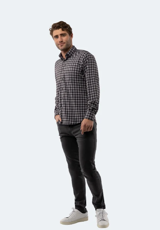 Men's elegant slant shirts-Black Plaid Shirt