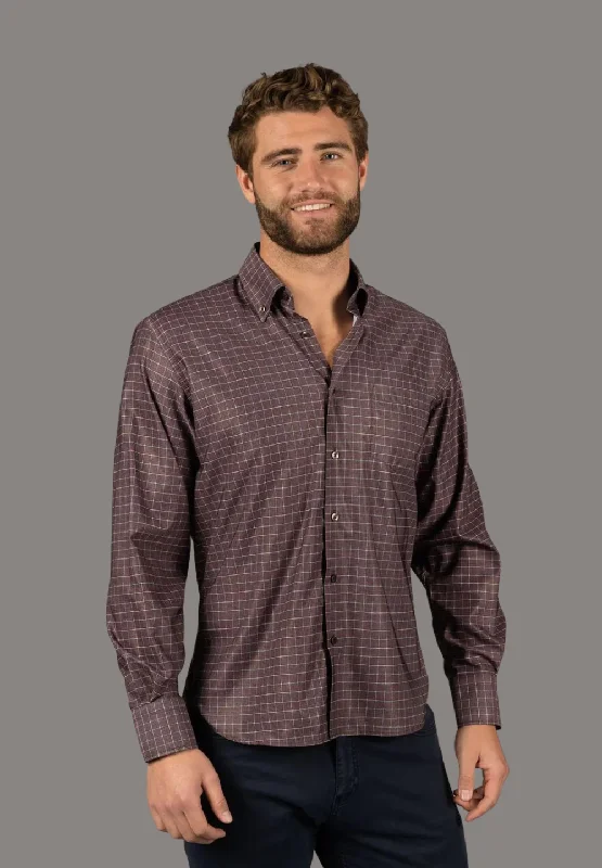 Men's classic tonal-stripe shirts-Brown Square Print Shirt