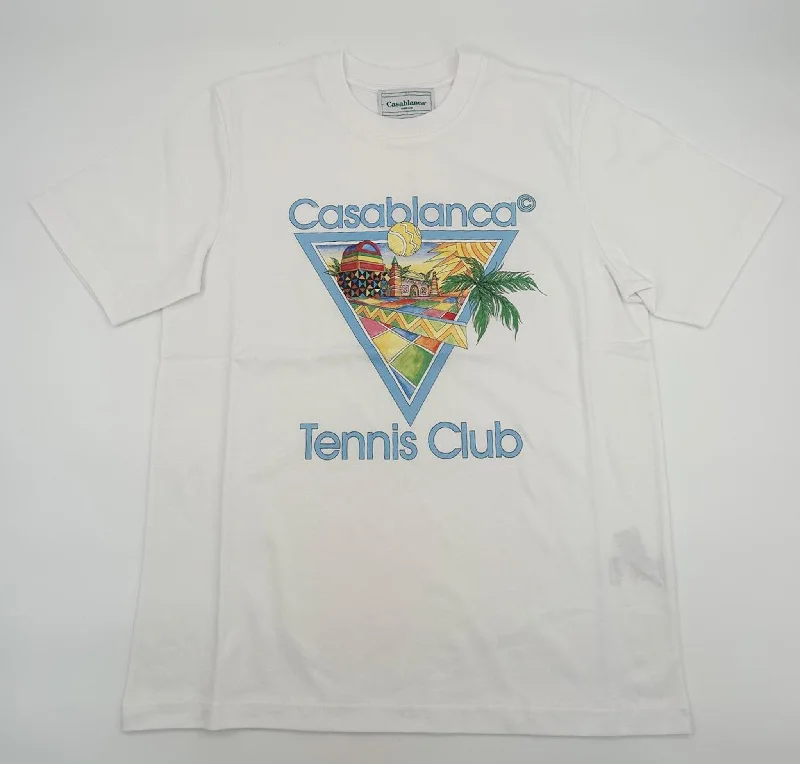 Men’s short-sleeve quirk tees-Casablanca White Afro Cubism Tennis Club Printed T-Shirt