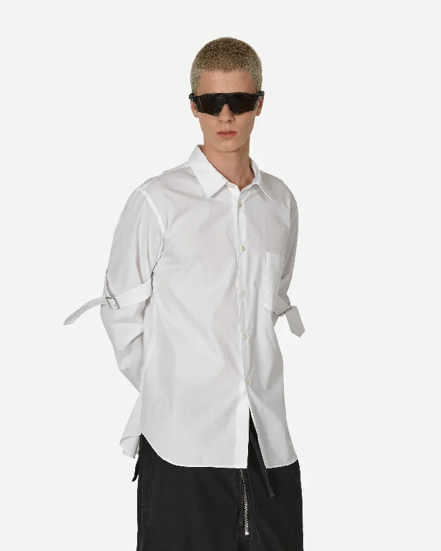 Men’s short-sleeve vent tops-Elbow Buckle Detail Longsleeve Shirt White