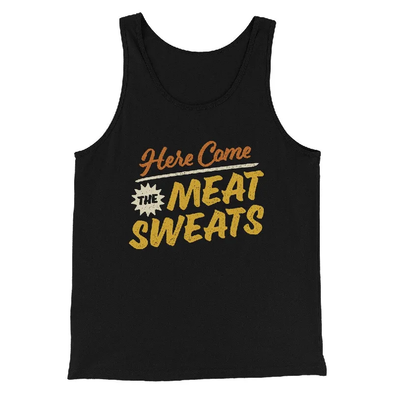 Men’s short-sleeve inlay tees-Here Come The Meat Sweats Funny Thanksgiving Men/Unisex Tank Top