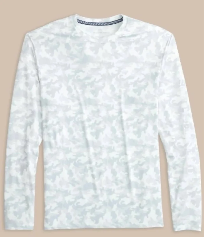 Men’s short-sleeve wren polos-Island Camo Long Sleeve Performance T-Shirt In Classic White