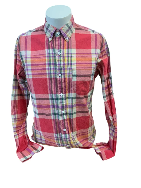 Men's bold ripple-weave shirts-J Crew Men's Madras Shirt Red M