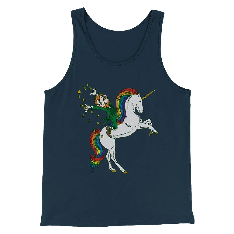 Men’s short-sleeve glint shirts-Leprechaun Unicorn Jockey Men/Unisex Tank Top