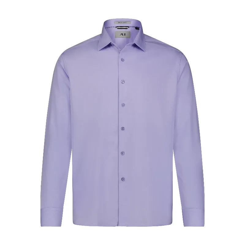 Men's trendy yoke-sleeve shirts-Lilac Hidden Button Down Bamboo Stretch Long Sleeve Shirt