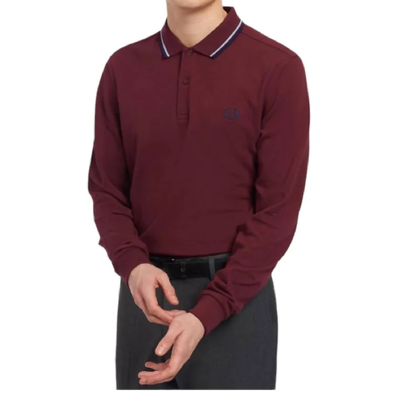 Men’s short-sleeve rime polos-Long Sleeve Polo In Burgundy