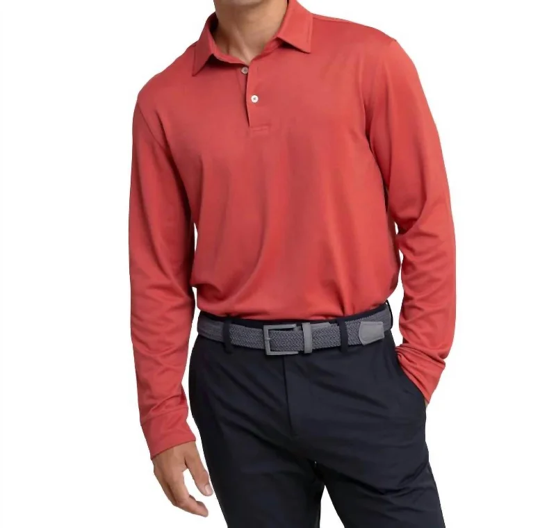 Men’s short-sleeve inlay tees-Long Sleeve Polo Shirt In Mineral Red