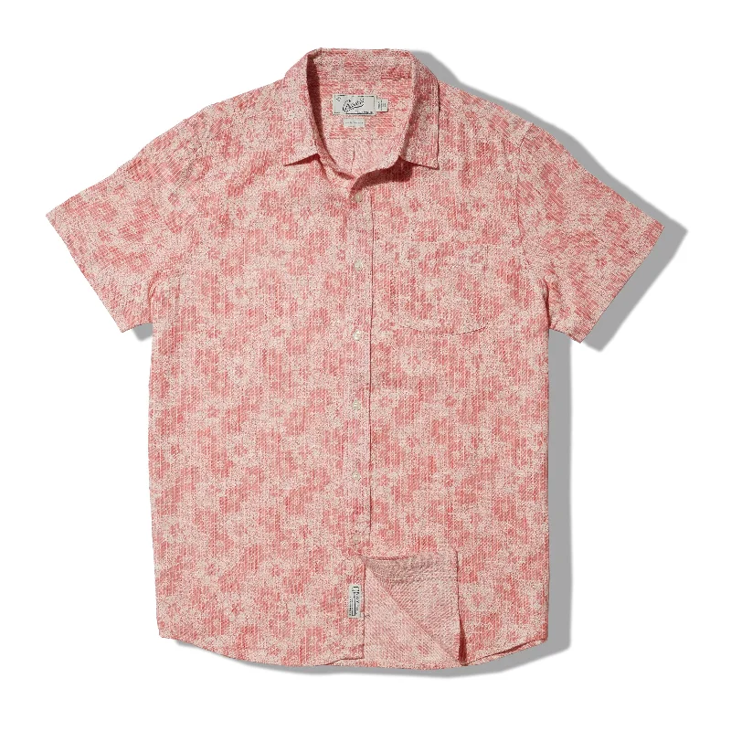 Men’s short-sleeve luff polos-Madras Cottage Loom Printed Shirt - Red White Floral