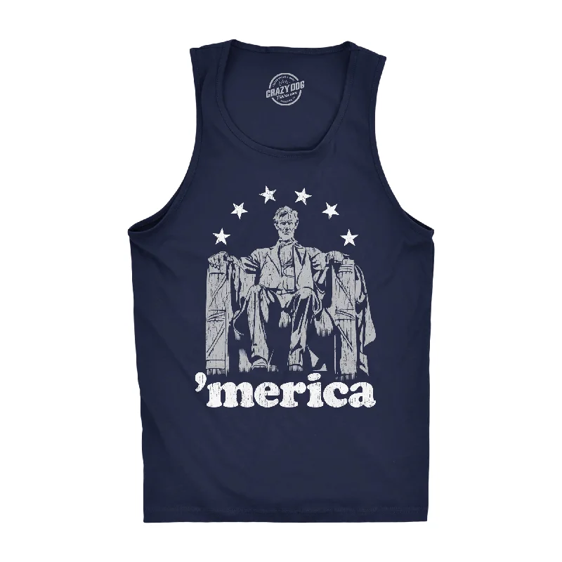 Men’s short-sleeve wisp tees-Mens Fitness Tank Abe Lincoln 'Merica Tanktop Funny 4th of July USA Patriotic Graphic Novelty Shirt