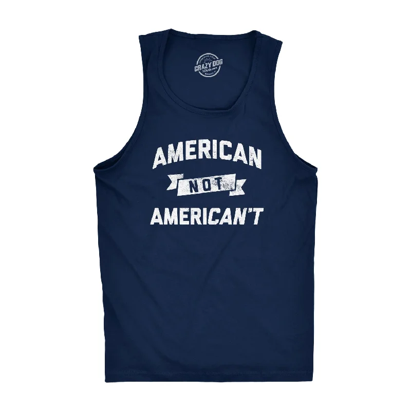 Men’s short-sleeve dint tops-Mens Fitness Tank American Not Americant Tanktop Funny USA Pride 4th of July Shirt