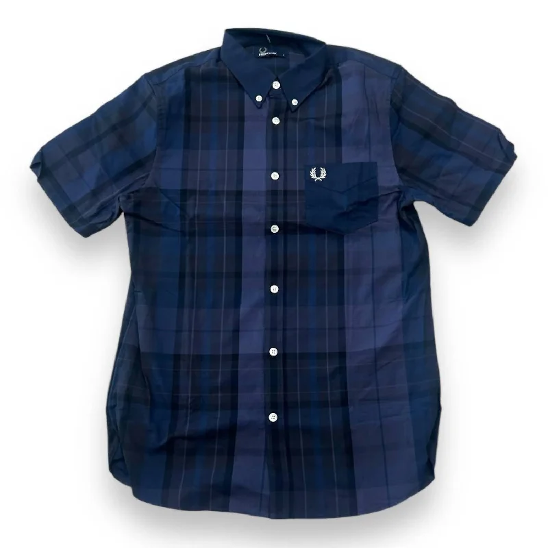 Men’s short-sleeve jinx tops-Men's Tonal Tartan Shirt In Evening Blue