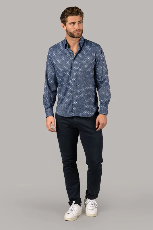 Men's formal micro-tessera shirts-Midnight Blue with White and Light Blue Check Shirt