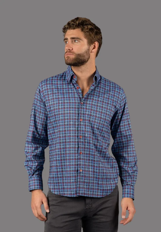 Men's vintage micro-ripple shirts-Multi Blue Plaid Shirt