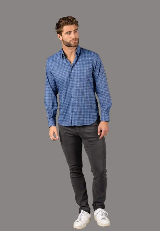 Men's casual vortex-dye shirts-Multi Navy and Blue Plaid Shirt