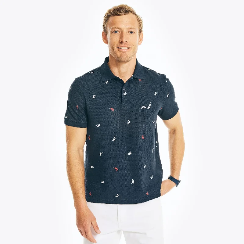 Men’s short-sleeve teak tops-Nautica Mens Classic Fit Printed Deck Polo