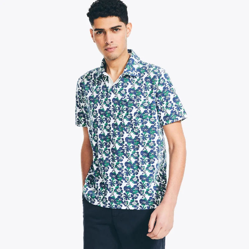 Men’s short-sleeve zinc polos-Nautica Mens Printed Johnny Collar Polo