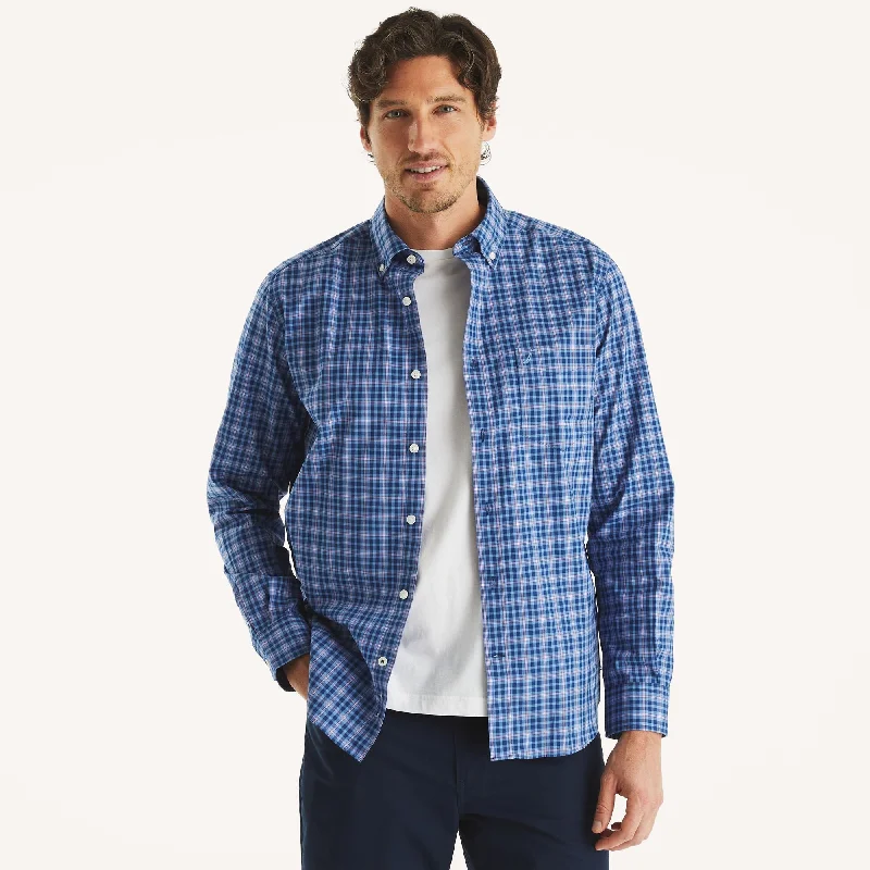 Men's luxury glitter shirts-Nautica Mens Wrinkle-Resistant Plaid Wear To Work Shirt