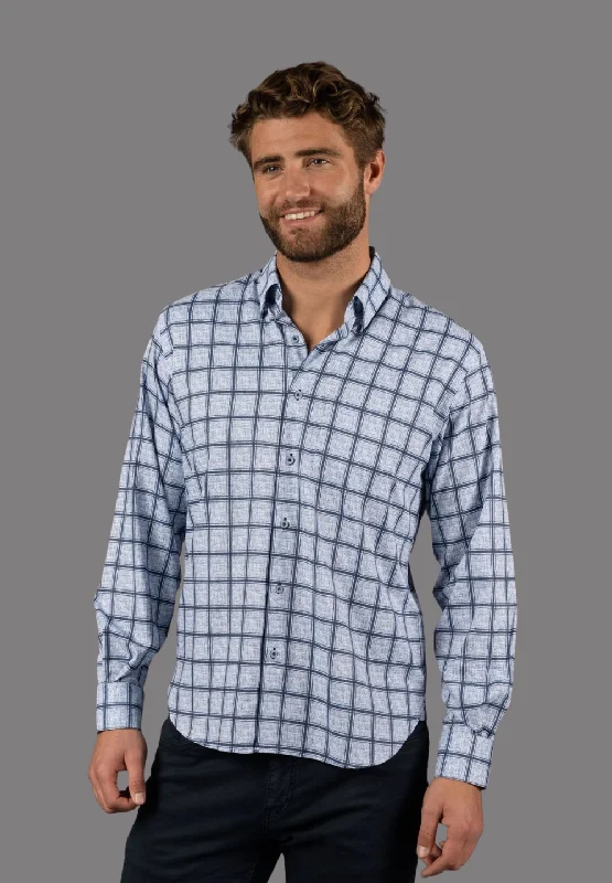 Men's soft milano shirts-Navy and White Plaid Shirt