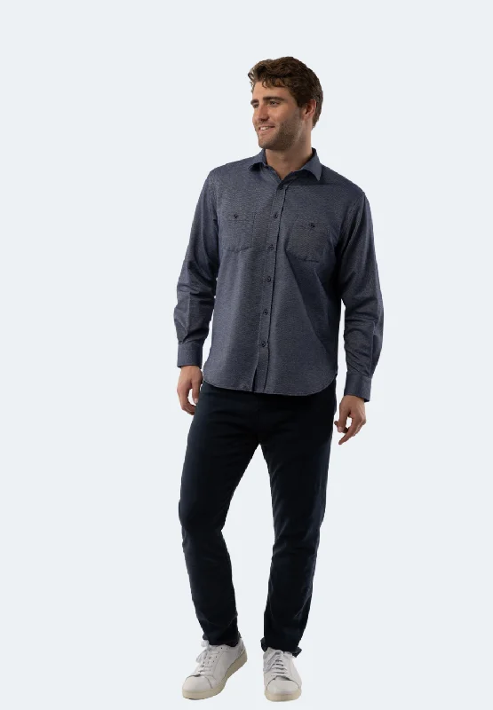 Men's sleek nano shirts-Navy Stripes Shirt