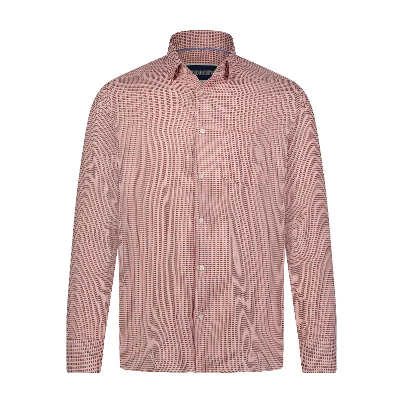 Men's soft milano shirts-Navy White Dobby Woven Long Sleeve Shirt