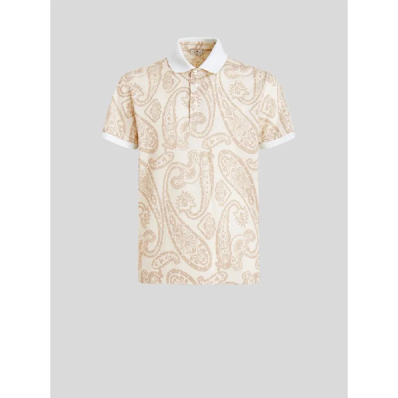 Men’s short-sleeve fern tops-Paisley Print Polo Shirt