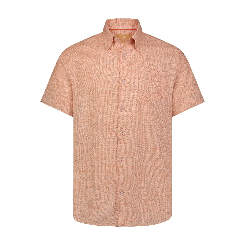 Men's classic shadow-stripe shirts-Peach and White Heather Short Sleeve Woven Weave Shirt