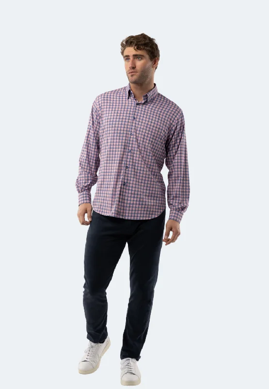 Men's lightweight lisse shirts-Pink and Blue Plaid Shirt