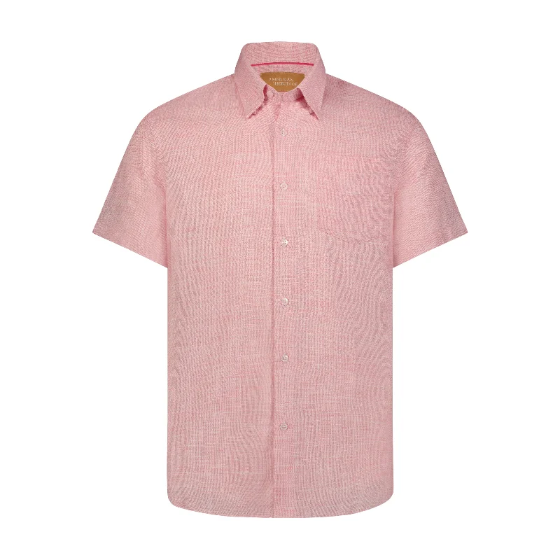 Men's elegant prism-back shirts-Pink and White Heather Short Sleeve Woven Weave Shirt