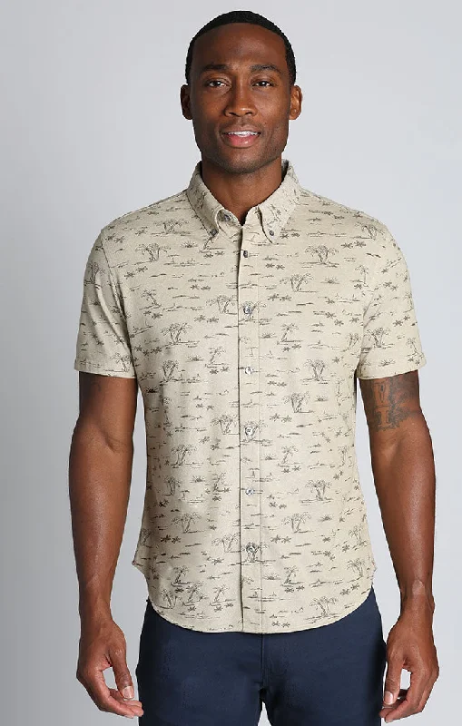 Men's trendy yoke-sleeve shirts-Printed Stretch Knit Oxford Short Sleeve Shirt