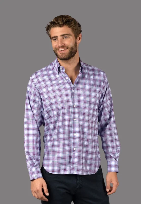 Men's rugged thicket shirts-Purple and White Plaid Shirt