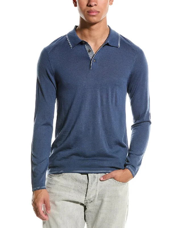 Men’s short-sleeve holt polos-Raffi Trim Detail Wool-Blend Polo Sweater