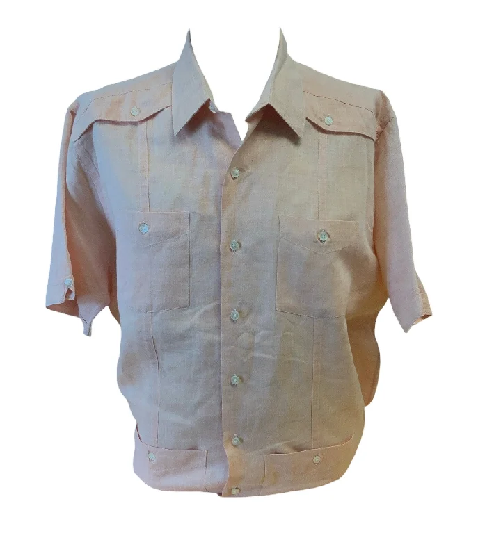 Men's subtle micro-prism shirts-San Cristobal Guayabera Men Shirt Peach