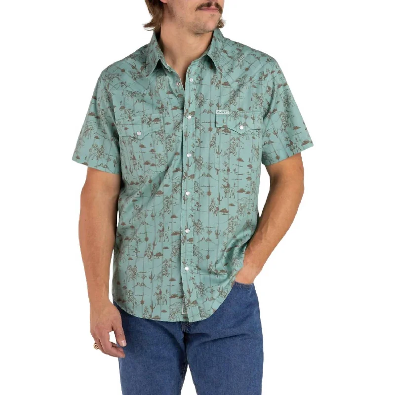 Men’s short-sleeve zest tops-Serape Pearl Snap Short Sleeve Polo In Azulado Desert Rodeo