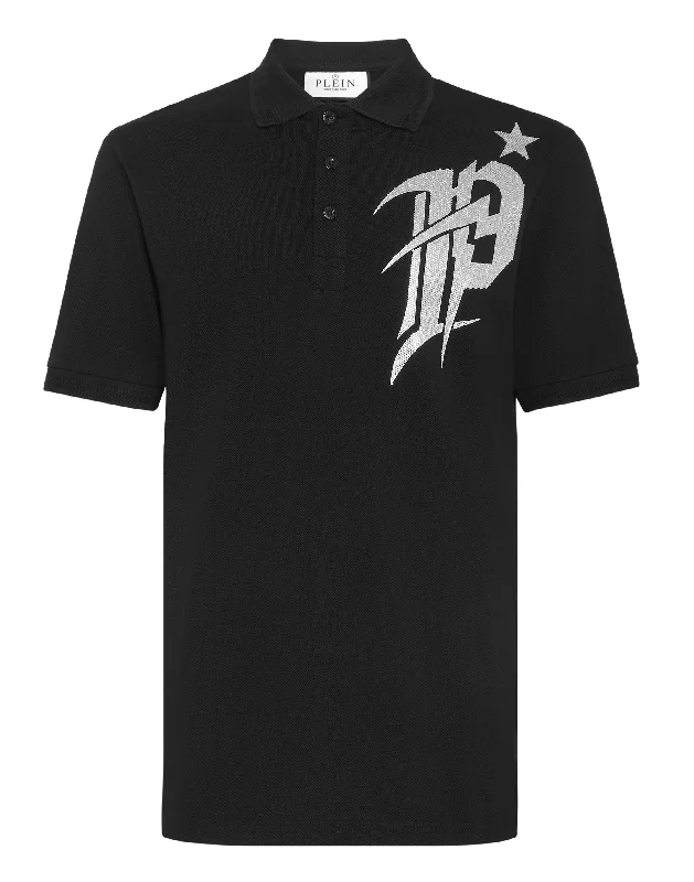 Men’s short-sleeve mote shirts-Slim Fit Polo shirt SS Gothic Plein with Crystals