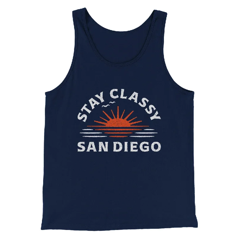 Men’s short-sleeve amber shirts-Stay Classy San Diego Funny Movie Men/Unisex Tank Top