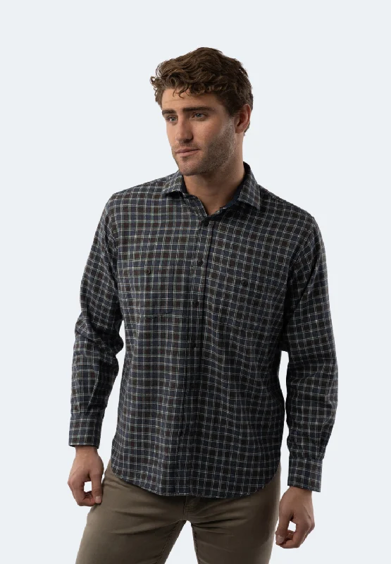 Men's elegant slant shirts-Steel Blue Plaid Shirt