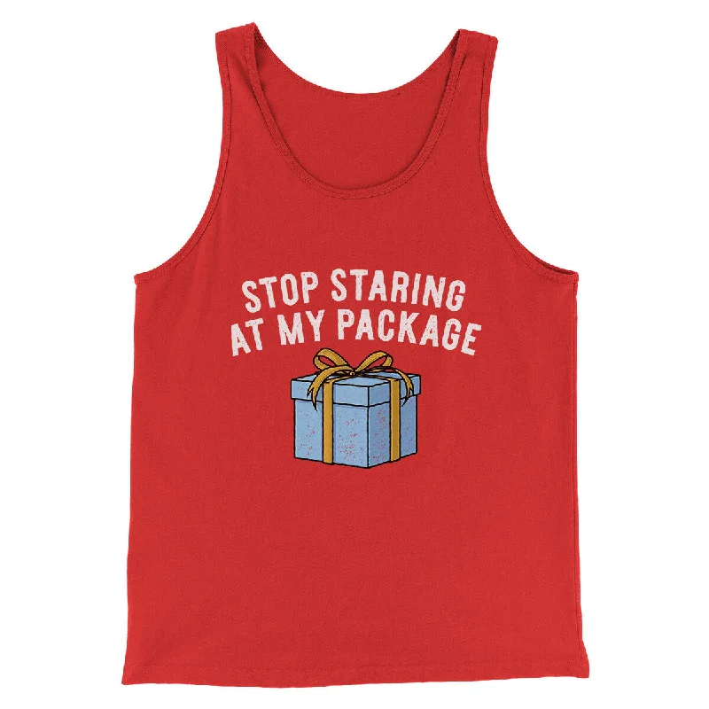 Men’s short-sleeve gable polos-Stop Staring At My Package Men/Unisex Tank Top