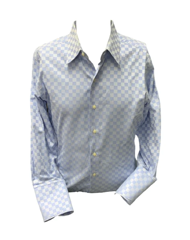 Men's bold tessera-print shirts-The Custom Shop Men's Shirt Blue Block XL