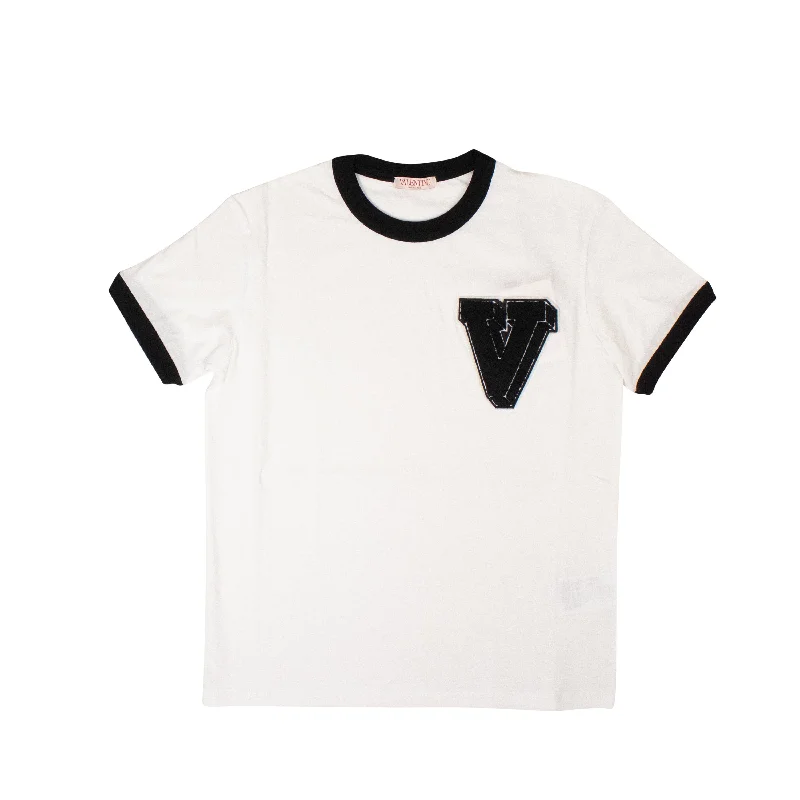 Men’s short-sleeve tilt tops-Valentino White Cotton V-3D Patch T-Shirt