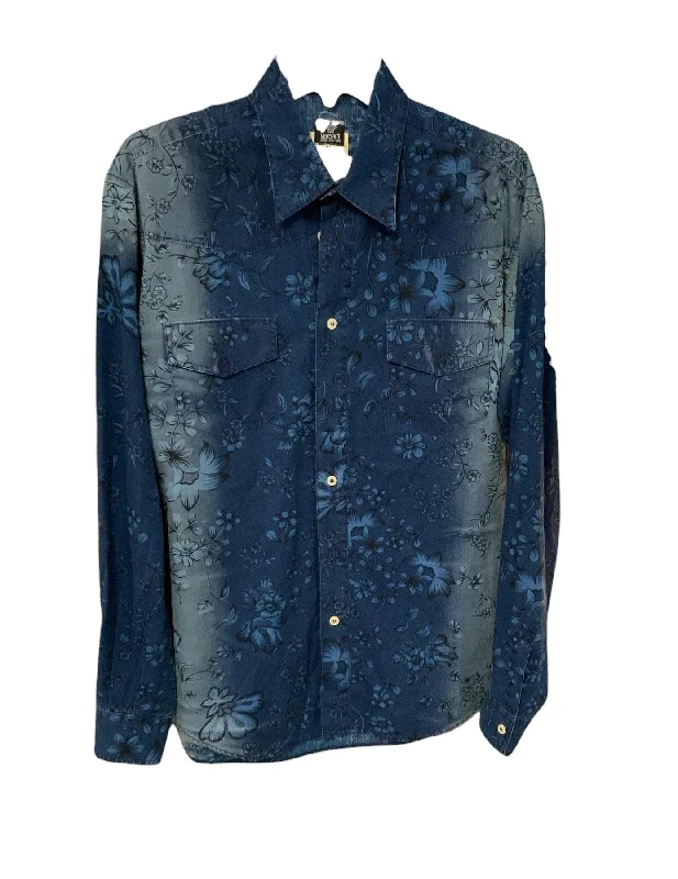 Men's trendy lace-up shirts-Versace Jeans Couture Men's Shirt Blue M