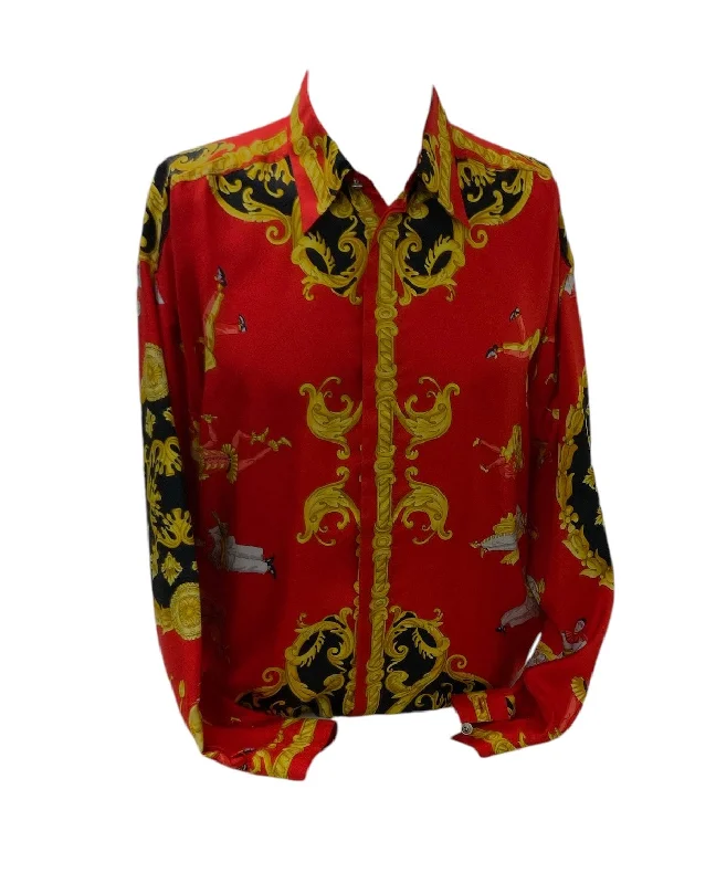 Men's luxury sequin shirts-Versace V2 Classic Men's Shirt Red XL