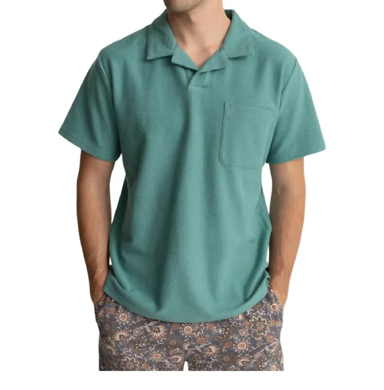 Men’s short-sleeve dapple tops-Vintage Terry Polo In Teal