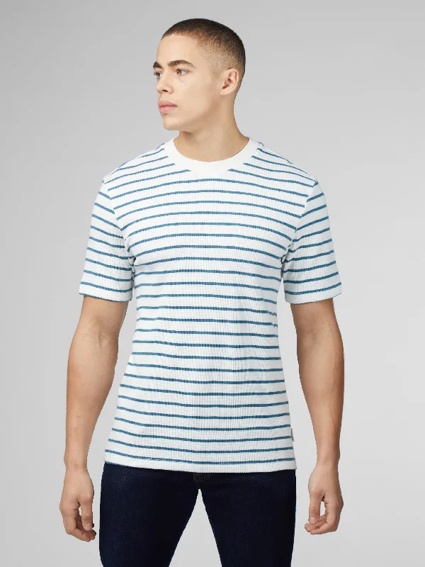 Men’s short-sleeve jolt polos-Signature Waffle Stripe Tee - Snow White