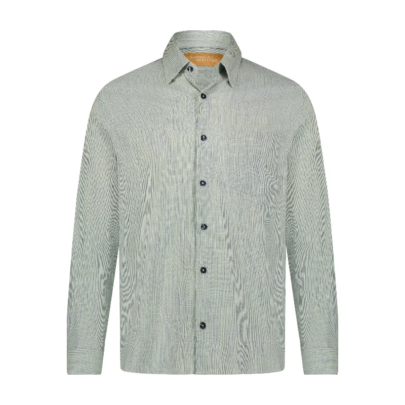 Men's classic pick-stitch shirts-Waffle Weave Pastel Green Dobby Hidden Button Down Long Sleeve Shirt