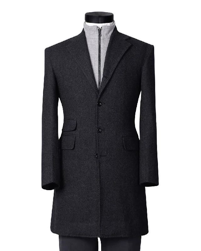 Men's tropical summer pants-Charcoal Grey Wool Flannel Topcoat