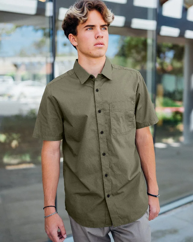 Men's viral trendy pants-Date Knight Short Sleeve Shirt - Winter Moss